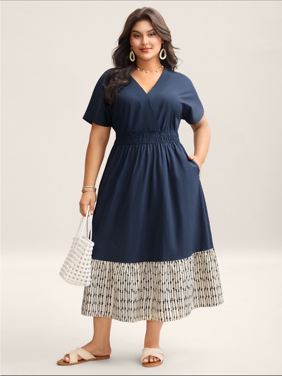 BloomChic Dresses & Skirts - BloomChic Cotton Color Block Cinched-Waist Spliced Midi Dress